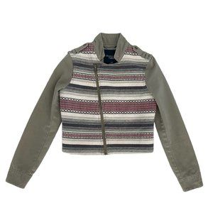 American Eagle Asymmetrical Olive Army Green Tribal Print Jacket size Small S